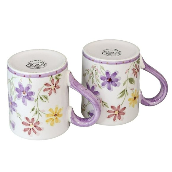 Gibson Set Of Two Shabby Chic Hand Painted Floral Design Ceramic Coffee Mug 14oz - Picture 2 of 16